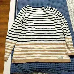 Talbots 100% cotton long-sleeved striped boatneck T-shirt